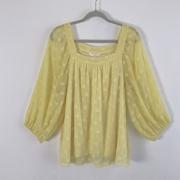 LC Lauren Conrad Yellow Textured Balloon Sleeve Square Neck Blouse Top Plus XXL - Picture 2 of 9
